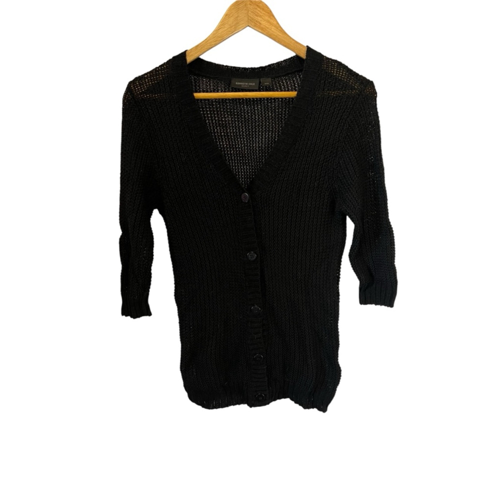 KENNETH COLE Cardigan Women’s M Linen Blend Loose Knit Button Up Long Sleeve